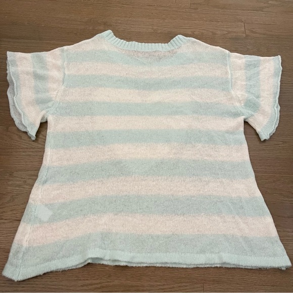 Wildfox Brigittes Heart Lake House Tee in Bleached Aqua Knit Sequin Sweater Tee - Picture 8 of 9